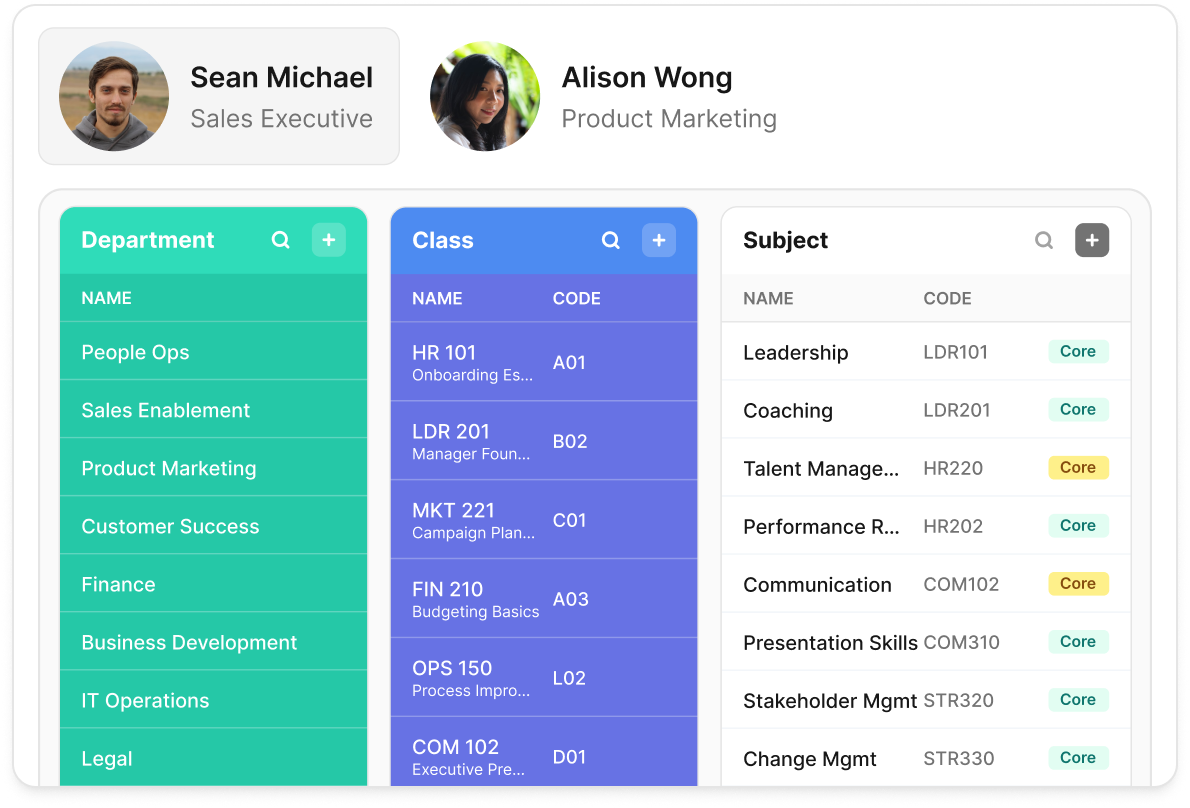 Classe365 corporate training catalogue: departments, classes and course subjects