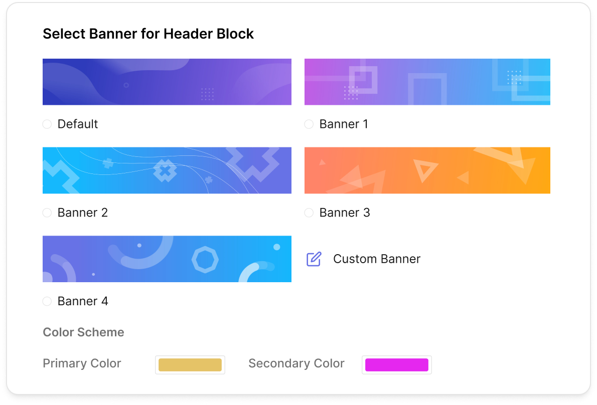 Banner and colour scheme settings for a custom-branded site