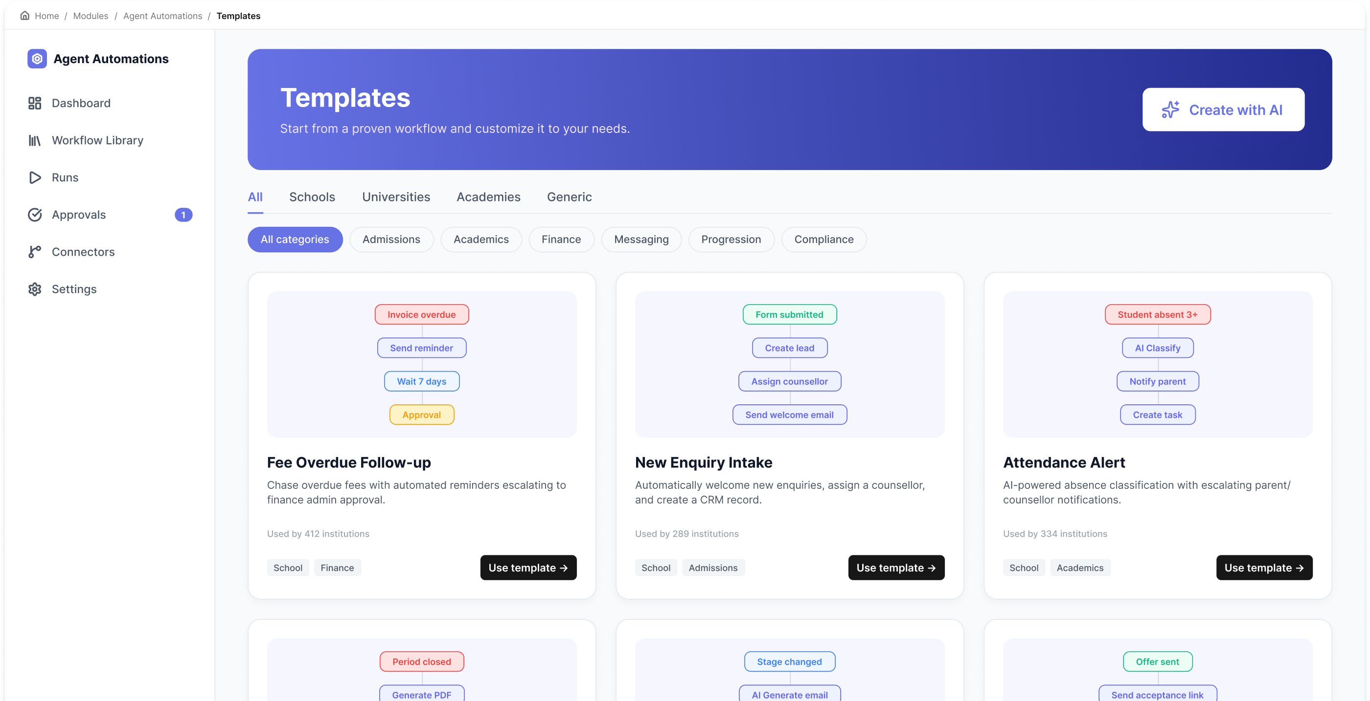 Classe365 Agent Automations: workflow templates for fee follow-ups, enquiry intake and attendance alerts